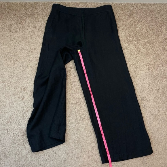 Eileen Fisher Black Flat Front High-Rise Wide Leg Ankle Crop Linen Pants Small - Picture 13 of 16